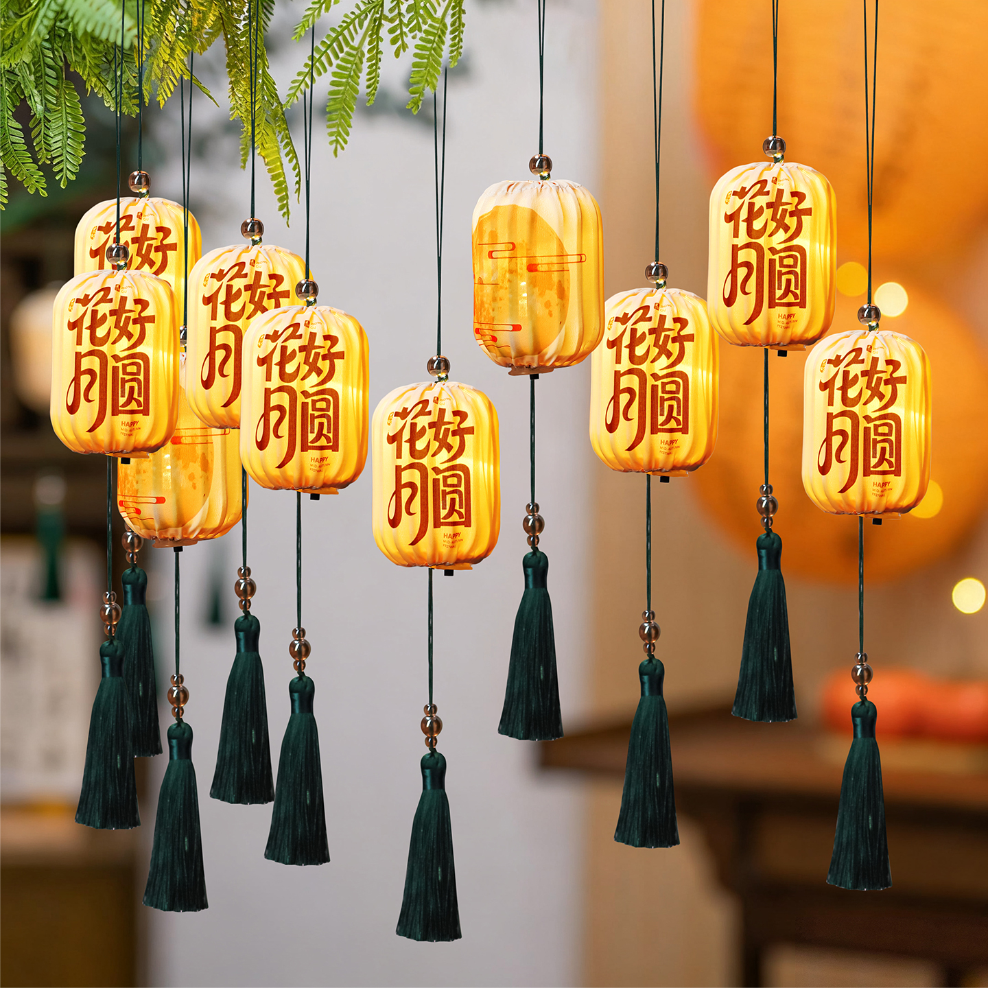 国庆中秋节氛围布置场景装饰树上小灯笼挂饰户外店铺商场古风宫灯