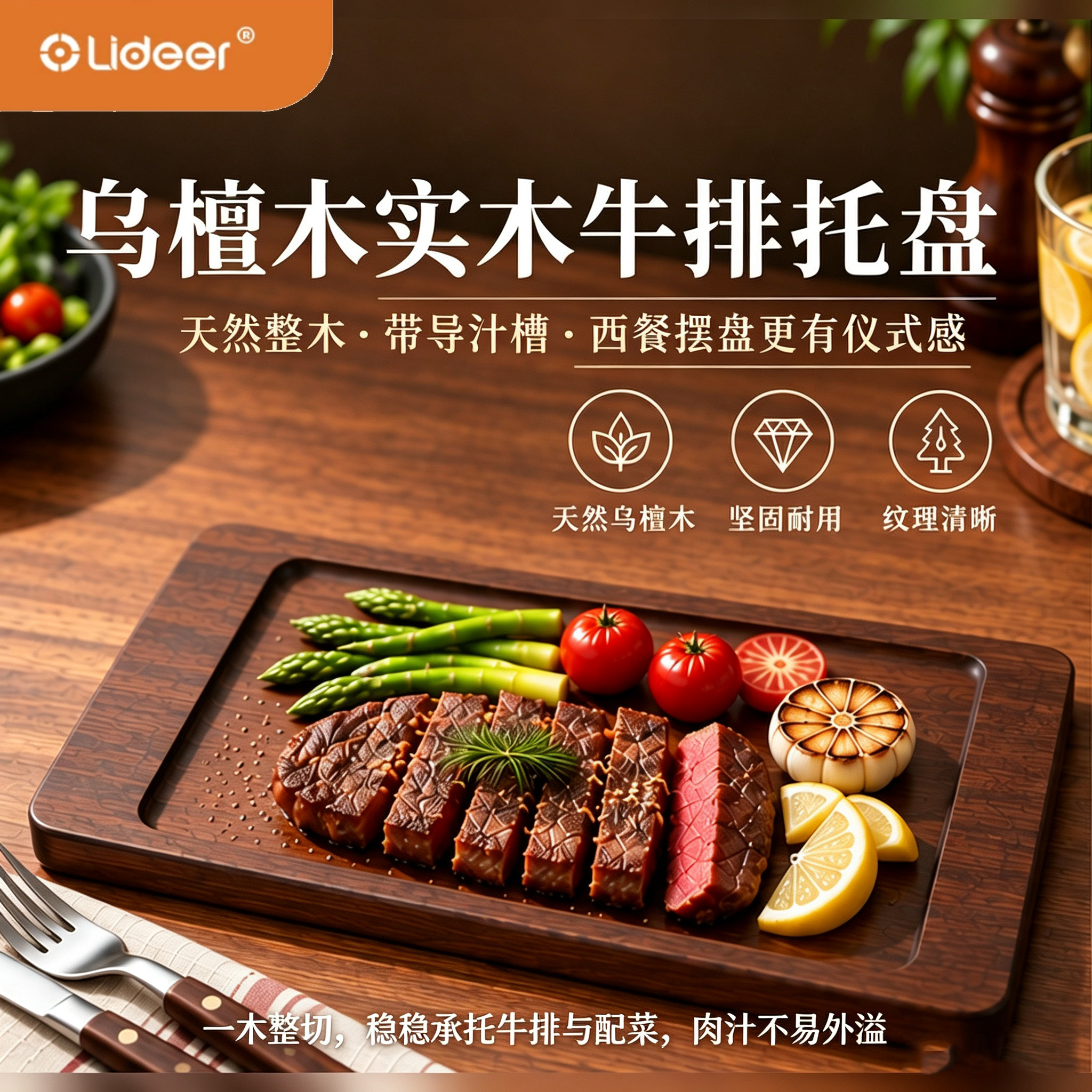 乌檀木牛排餐盘披萨盘木质托盘