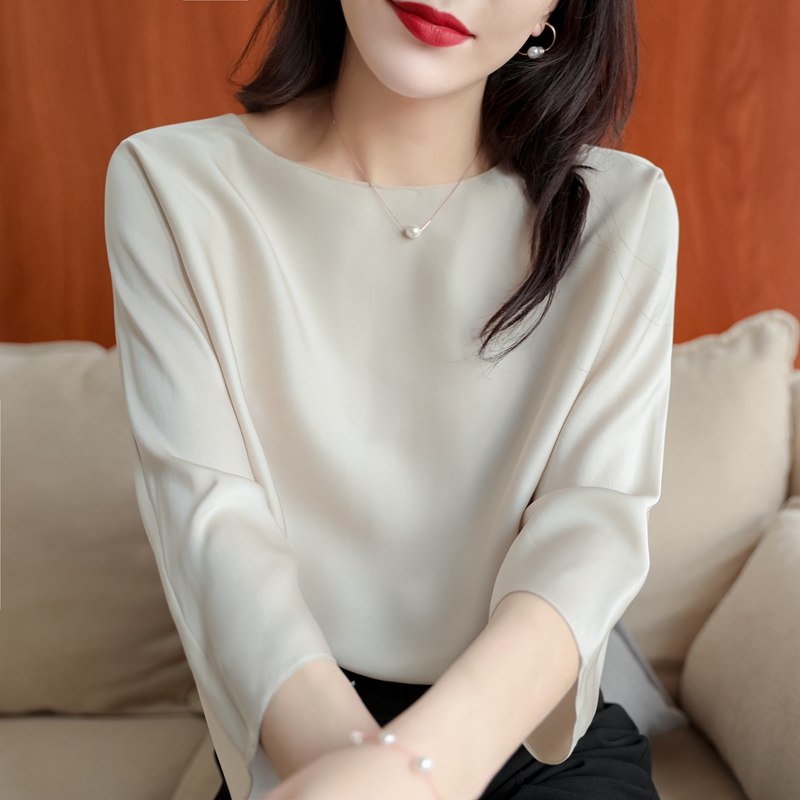 3重磅真丝衬衫女桑蚕丝大牌上衣夏季新款白色高端洋气短袖t恤宽松