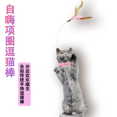 爆款猫咪硅胶项圈逗猫棒自嗨套脖解闷耐抓咬的钢丝羽毛猫玩具