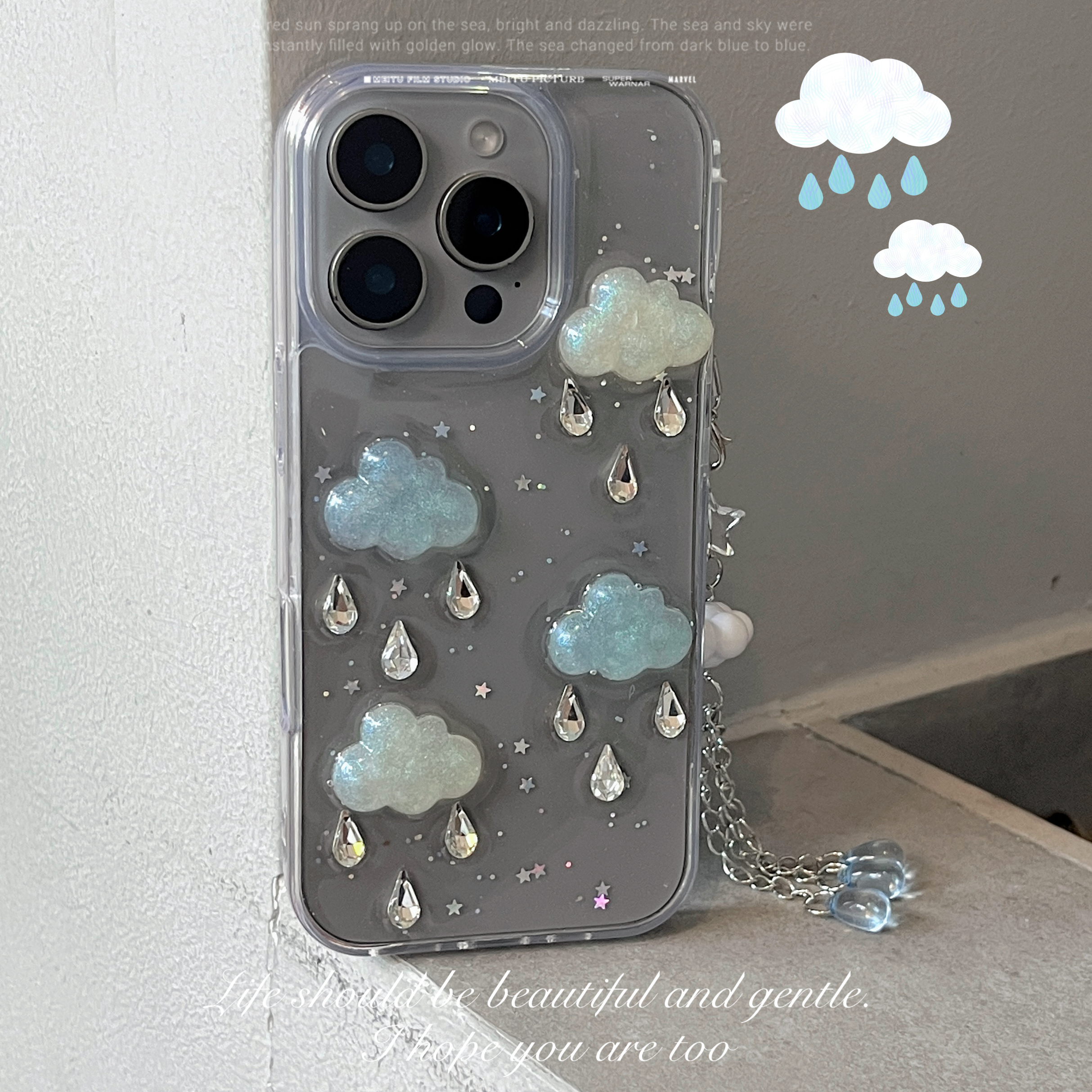 ins立体云朵水钻雨滴华为手机壳
