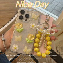 ins夏日郁金香花朵适用苹果17 16promax手链手机壳iPhone15 14新款13rpo保护套12滴胶11防摔16e全包软壳XS女