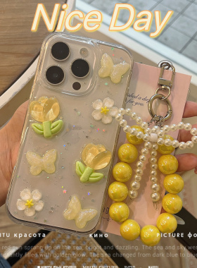 ins夏日郁金香花朵适用苹果17 16promax手链手机壳iPhone15 14新款13rpo保护套12滴胶11防摔16e全包软壳XS女
