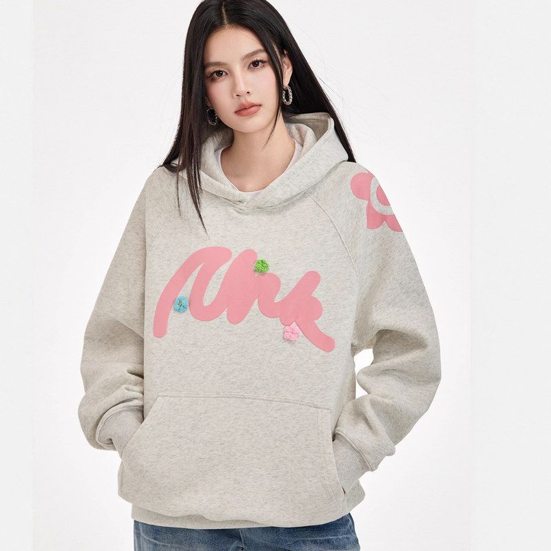 G1871欧美日常通勤街头字母简约上衣秋冬卡通套头卫衣保暖连帽