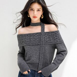 毛衣秋冬新款 毛衣内搭软糯温柔上衣 针织衫 G6830灰色系带休闲女装