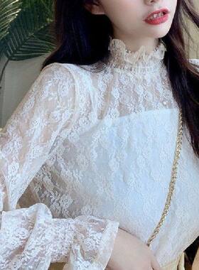 蕾丝衫长袖上衣女春夏新款辣妹