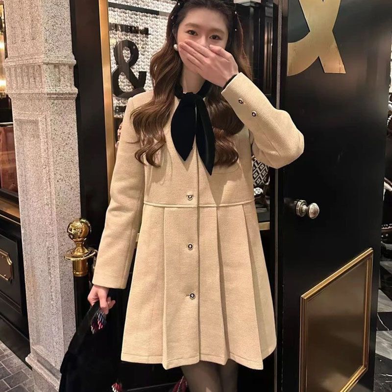 A1188贝拉公主羽绒毛呢外套女中长款连衣裙宽松鸭绒法式加厚冬季