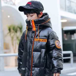 保暖免洗儿童羽绒服中长款亮面2024新款中大童男童青少年男孩冬装