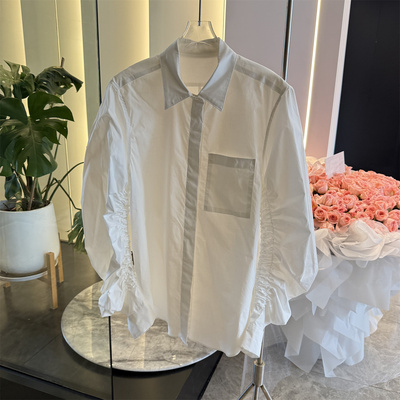 【BARRIFAIT】百搭时尚设计款手袖压褶纯色长袖衬衫