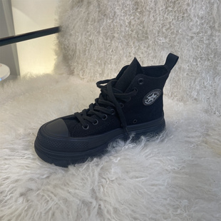 CHAO百搭巨好穿舒服厚底帆布中帮休闲板鞋 跟高5cm