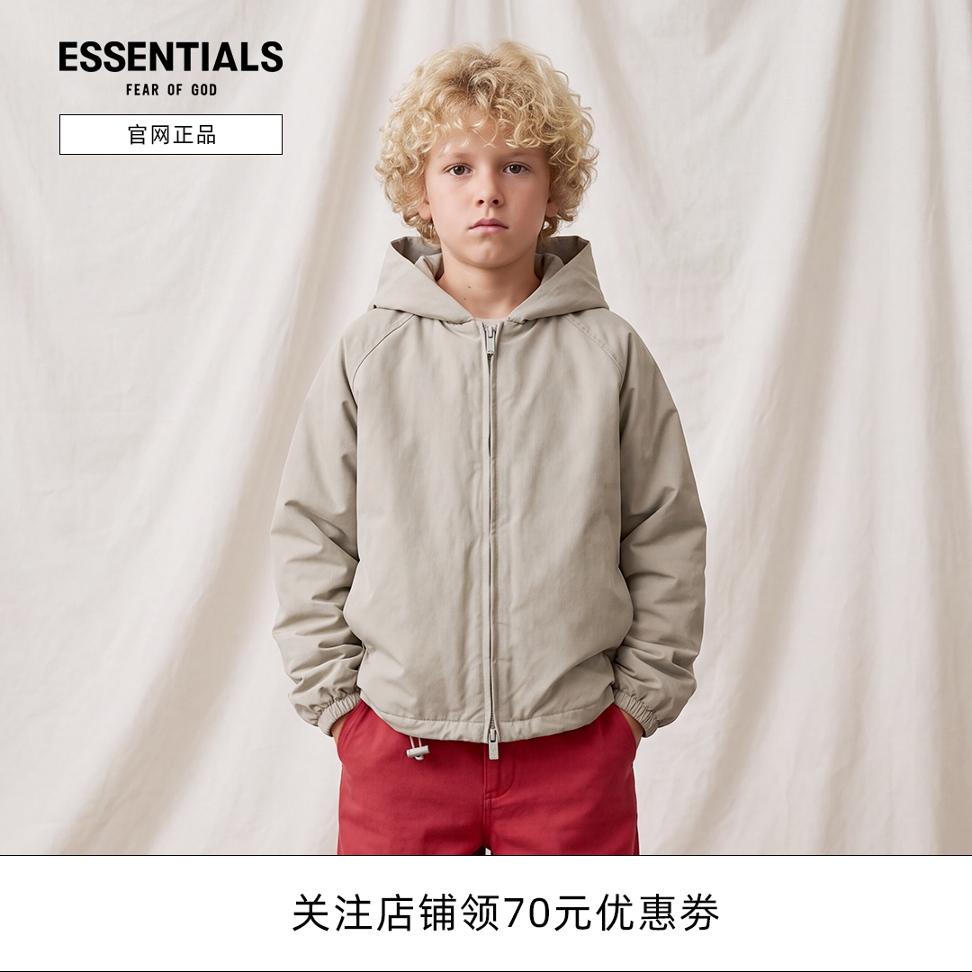 5折Fear of God Essentials后背大LOGO拉链连帽秋冬棉服正品