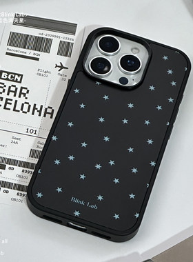 蓝色星黑边手感磨砂黑夜星星适用苹果17ProMax手机壳iphone17/16/15/14/13/12/11新年大孔保护套高级硬背软边