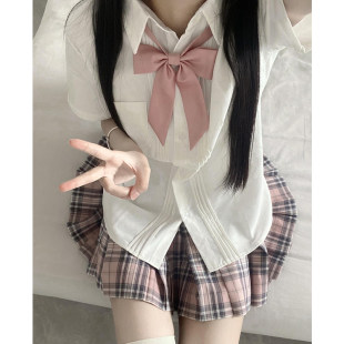 女日系校供白色衬衣上下两件套裙 风琴褶短袖 学院风jk衬衫 基础款