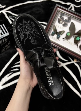 【Killstar】非现货 暗黑系哥特风黑丝绒山羊头刺绣黑色松糕鞋