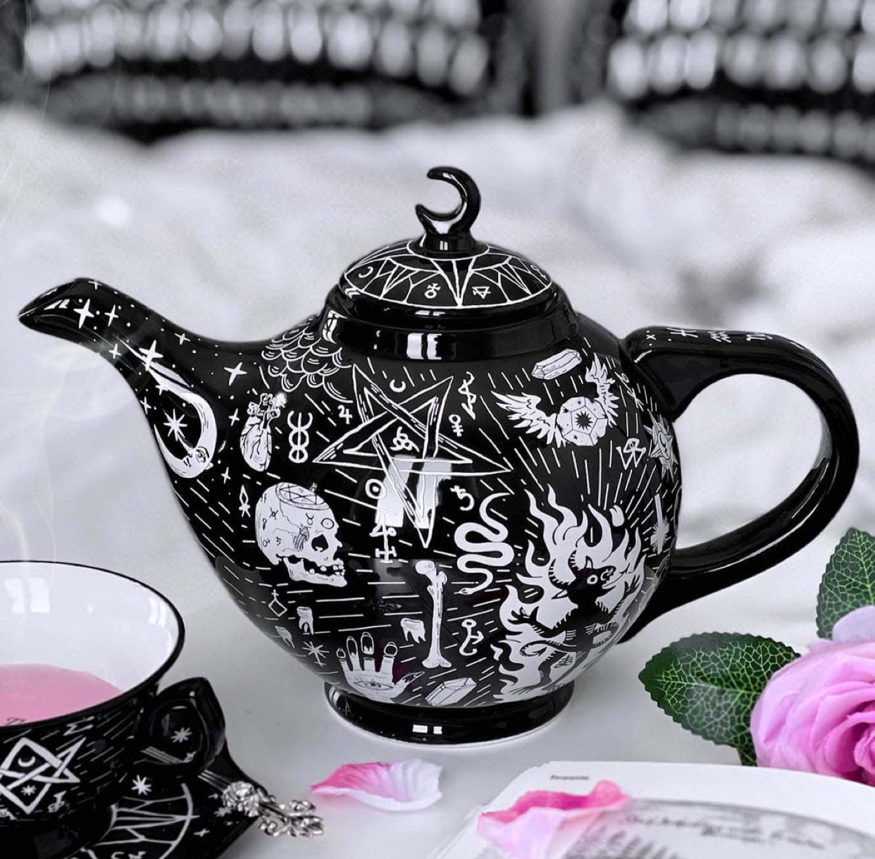 【KIllstar】非现货暗黑系哥特风黑色骷髅女巫茶杯茶壶茶盘三件套