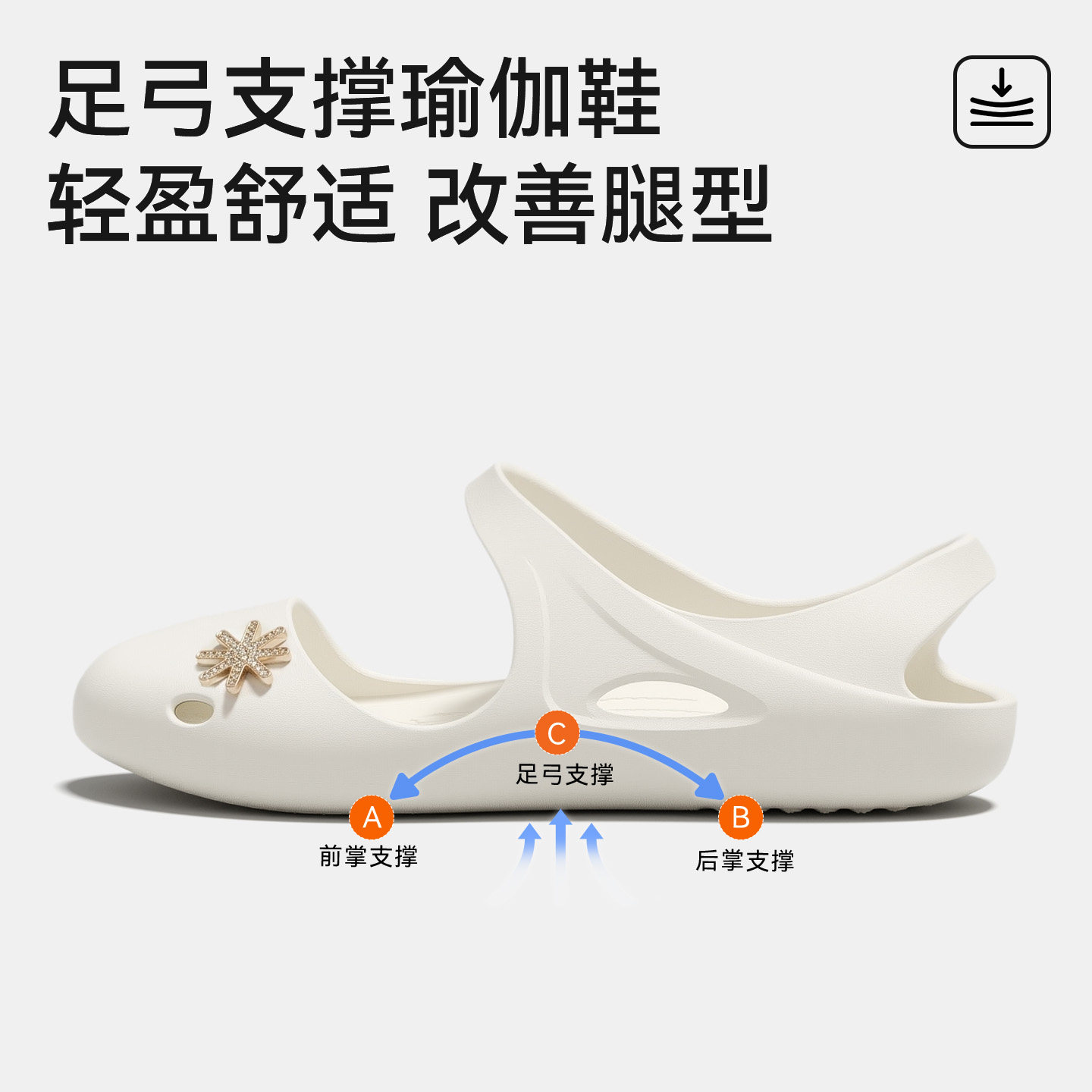 瑜伽凉鞋直腿女运动训练防滑减震减压静音一脚蹬足弓支撑凉拖鞋女