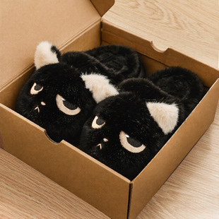 女 加绒加厚保暖厚底居家防滑毛绒拖鞋 可爱棉拖鞋 卡通小猫2025新款