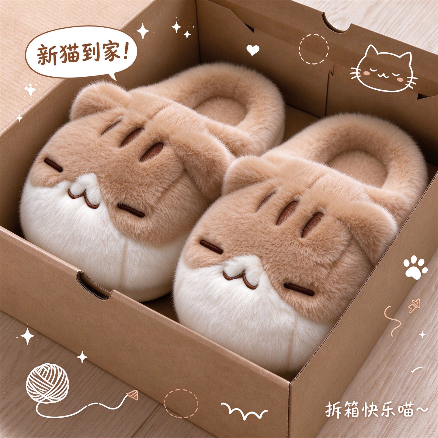 可爱棉拖鞋卡通小猫2026新款加绒加厚保暖厚底居家防滑毛绒拖鞋女