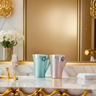 三美优家洗漱杯半透明牙刷杯圆形有手柄简约男女学生宿舍浴室家用