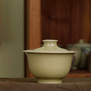 米色二才支丁盖碗周贝龙泉青瓷110ml好拿不烫手