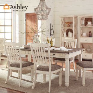 Ashley爱室丽家居D647 餐桌椅复古方形家用餐厅桌椅长凳 美式