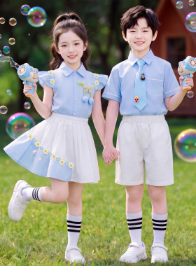 六一儿童节合唱幼儿园毕业演出服天蓝色小学生啦啦队舞蹈表演班服