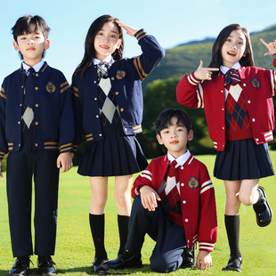 英伦学院风红色棒球服小学生秋冬季 新一年级儿童班服幼儿园演出服