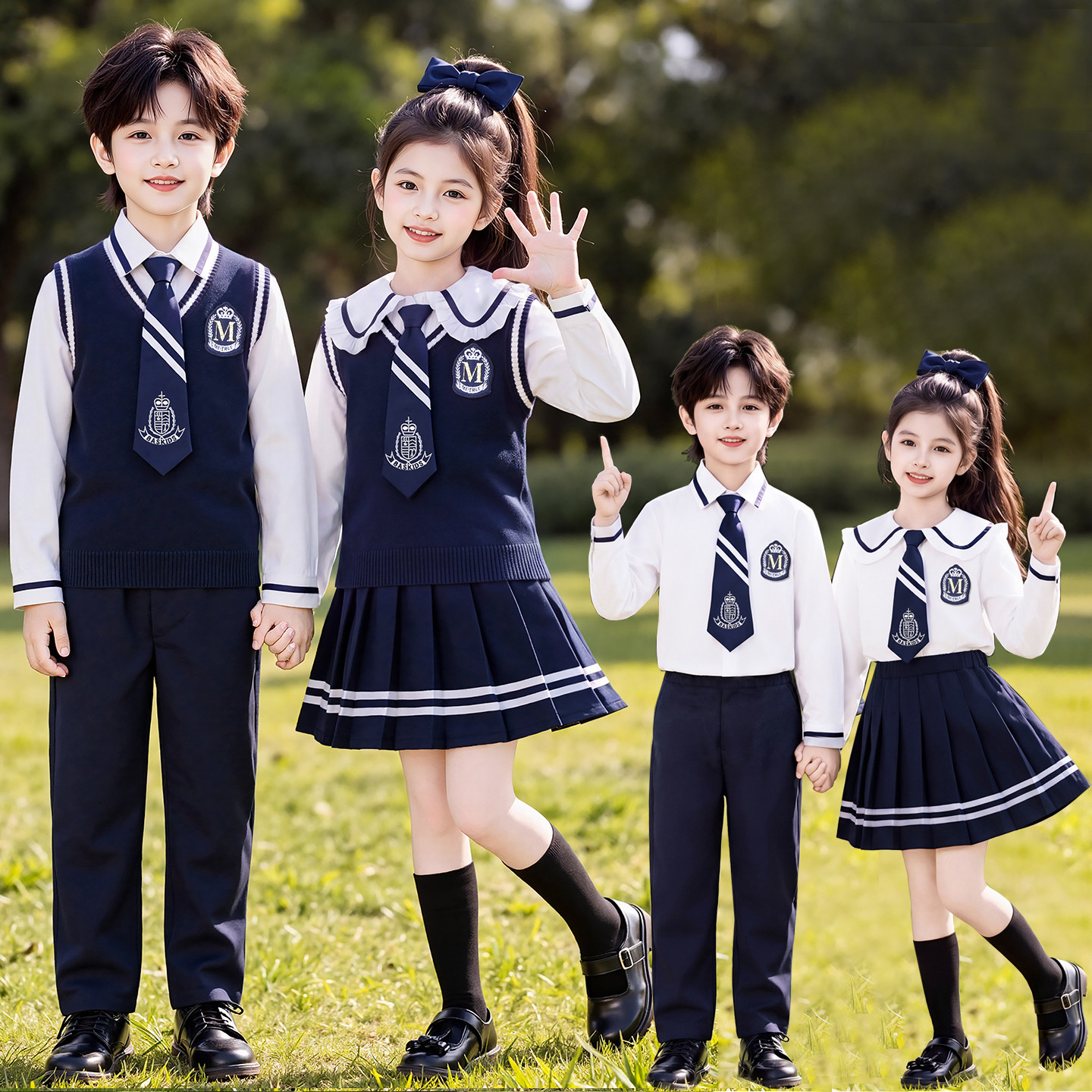 海军学院风校服马甲衬衫套装小学生秋冬韩版制服儿童班服幼儿园服