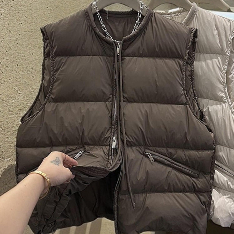 大码女装春秋新款圆领羽绒棉服马甲背心韩版休闲抽绳坎肩马夹外套