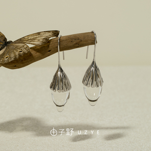 由子野丨风露凉原创白水晶耳环秋冬高级感925银小众轻奢设计耳饰