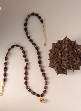 原创设计小众老料石榴石项链