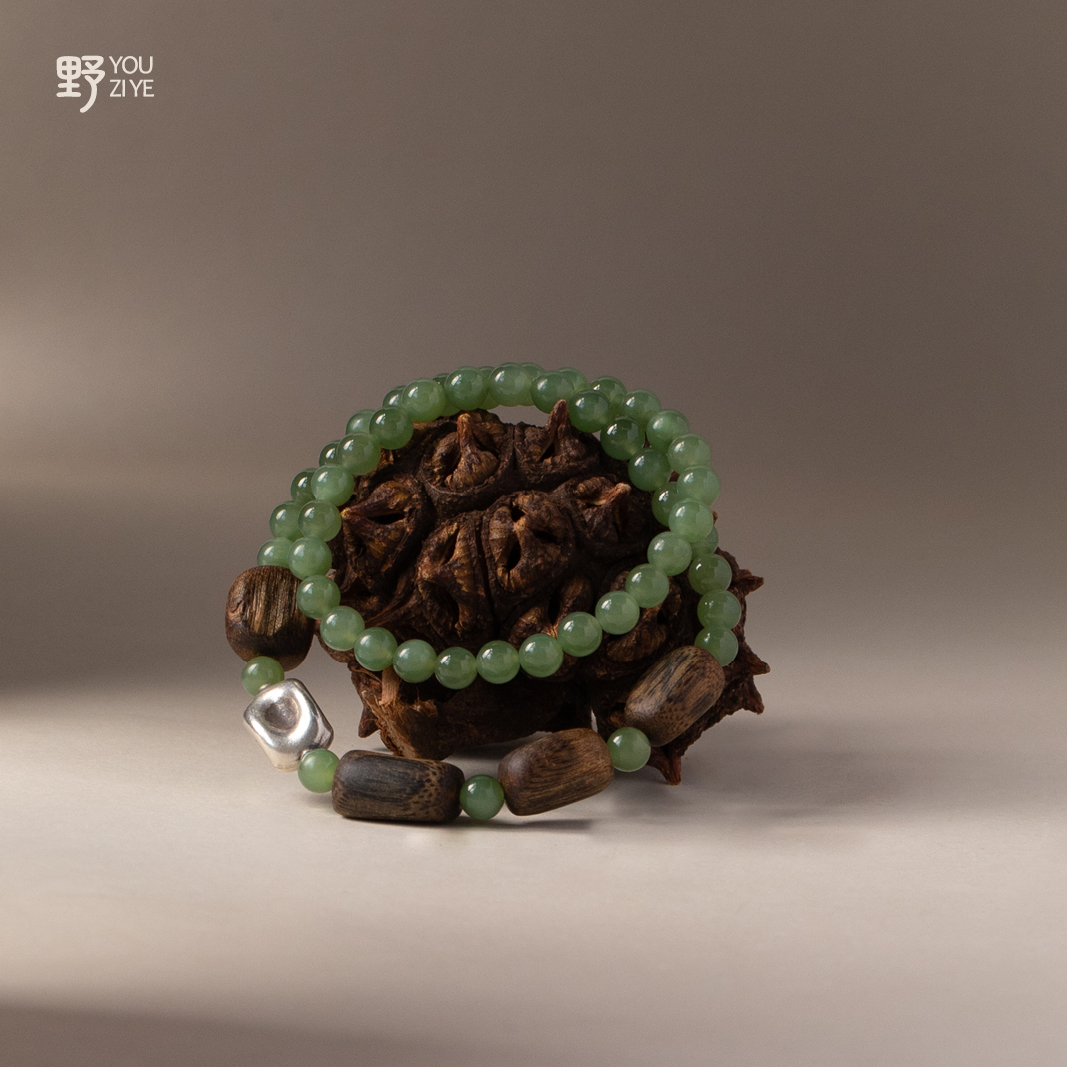 原创碧玉奇楠双圈松弛感手链手串