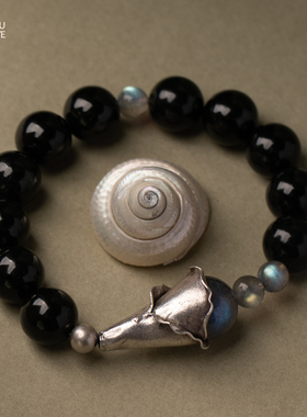 由子野丨黑夜鸢尾花丨原创天然和田玉手链黑青手串女轻奢小众手饰