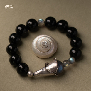 由子野丨黑夜鸢尾花丨原创天然和田玉手链黑青手串女轻奢小众手饰