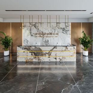 现代简约酒店大堂前台接待台仿大理石纹前台公司吧台咨询台售楼部