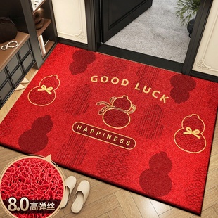 入户门口地垫玄关高端红色丝圈门垫进门家用2025新款耐脏防滑地毯