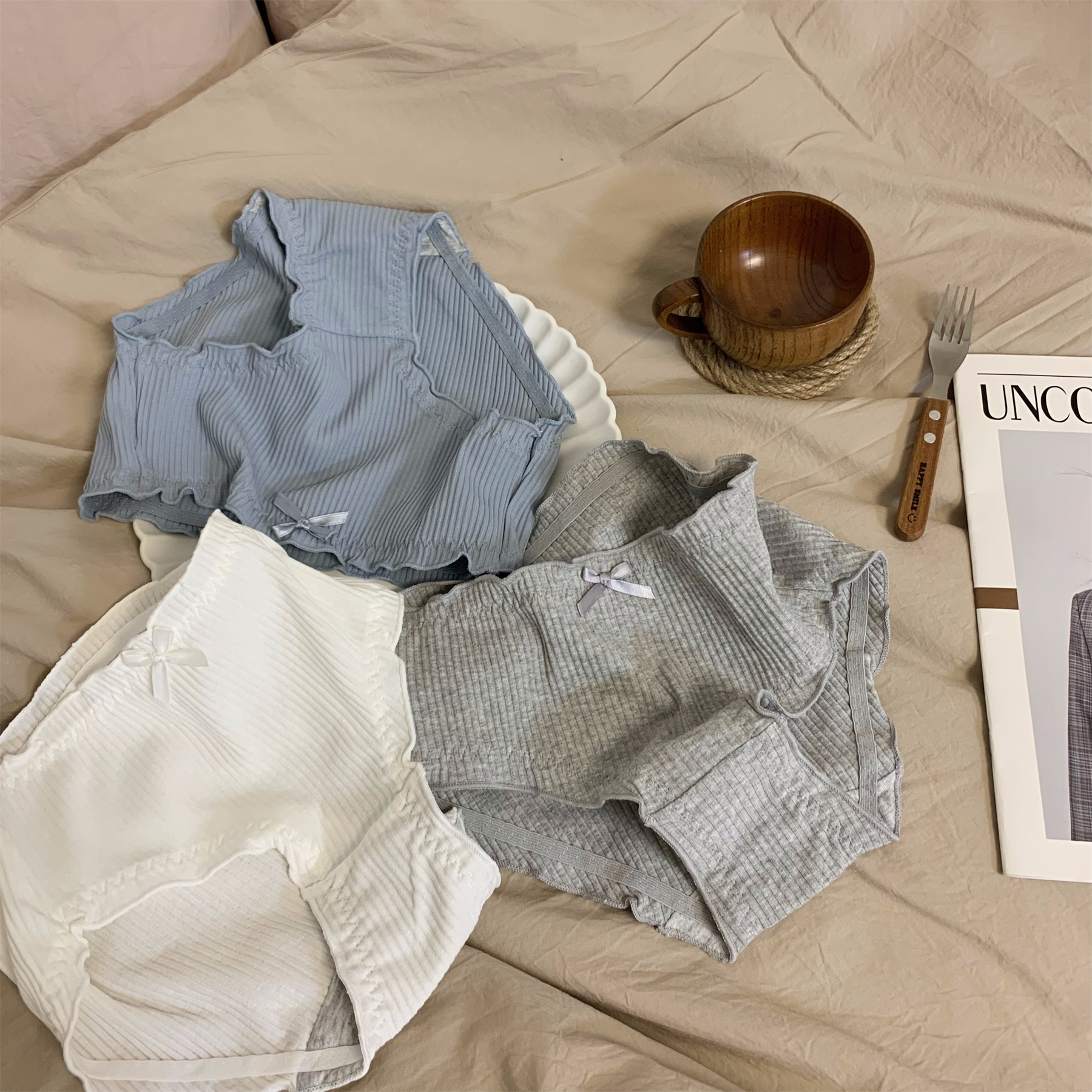 FUPO内裤蕾丝边三角裤中腰棉纯色