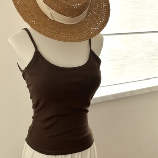 加绒磨毛大U领露背冬加厚吊带背心带胸垫打底保暖纯棉吊带背心女