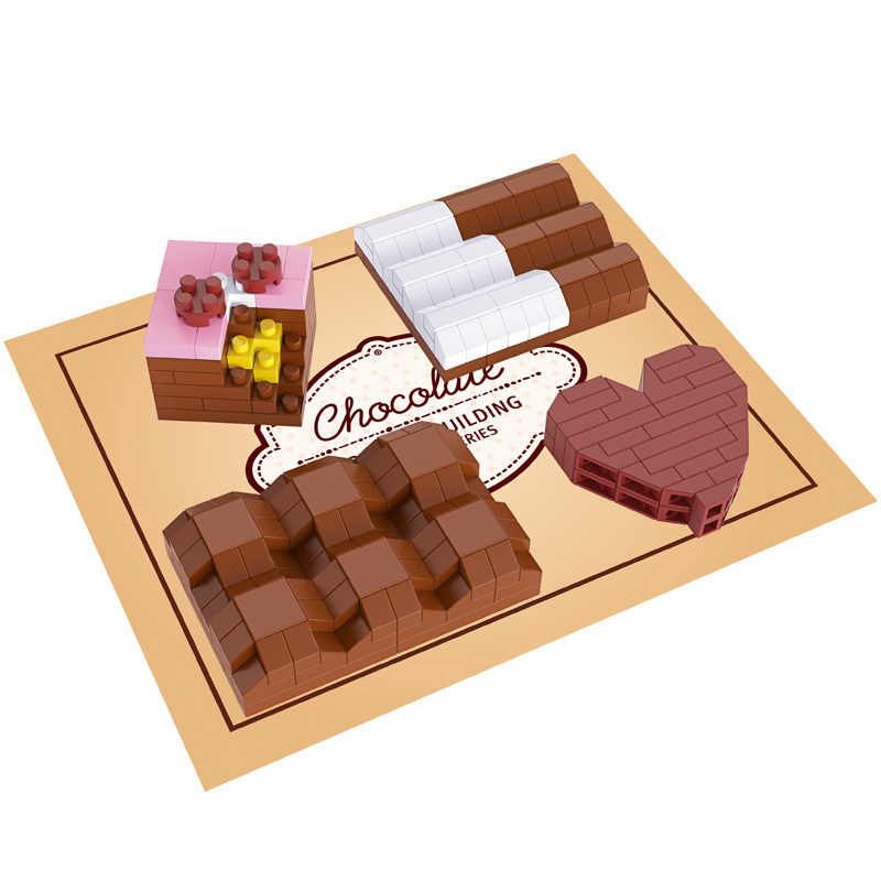 积客积木微钻小颗粒益智拼搭装迷尔街景汉堡蛋糕寿司拉面巧克力茶