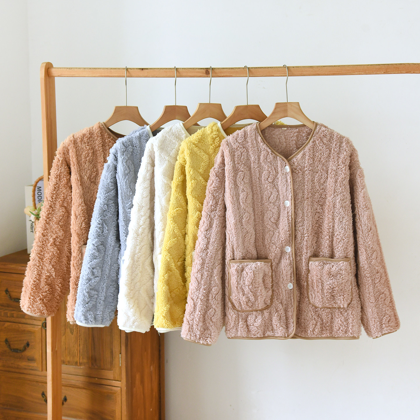 珊瑚绒睡衣上衣单件女款冬加绒加厚法兰绒毛绒开衫外穿外套家居服