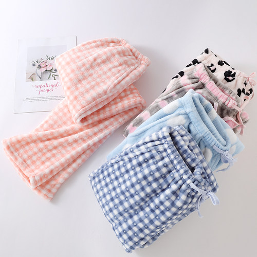 长裤法兰绒女士珊瑚绒睡裤家居裤