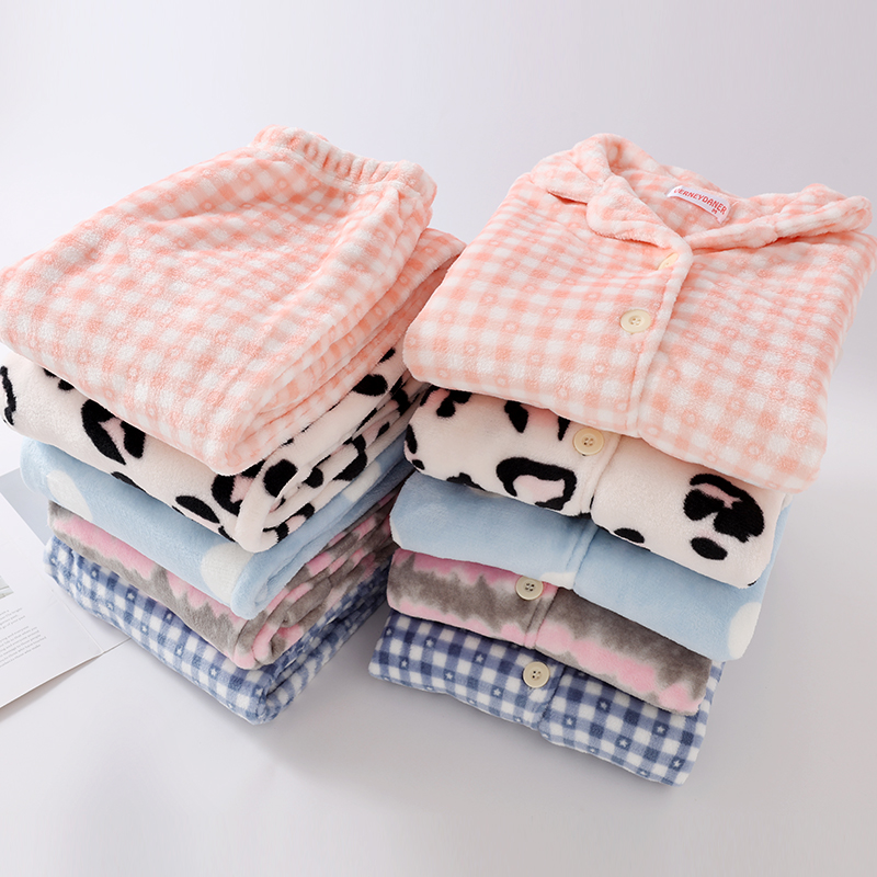 女士法兰绒加厚睡衣家居服套装