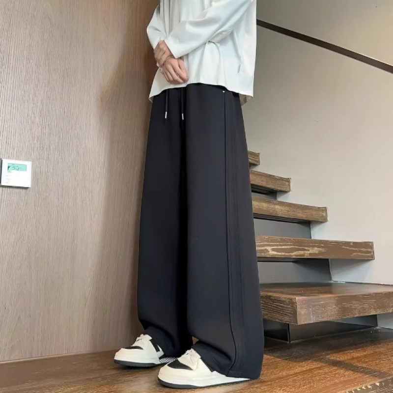 美式高街铆钉休闲裤子男款秋季宽松直筒垂感长裤运动阔腿弯刀卫裤