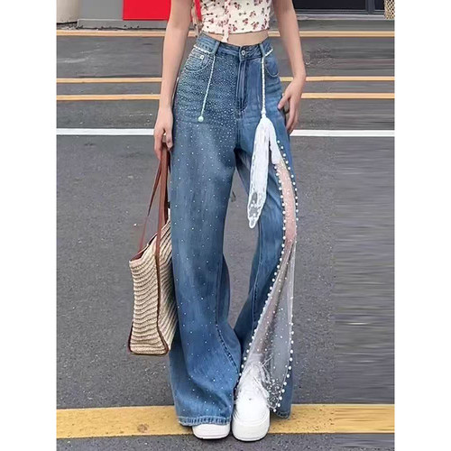 大码高街立体裁剪钉珠设计阔腿裤