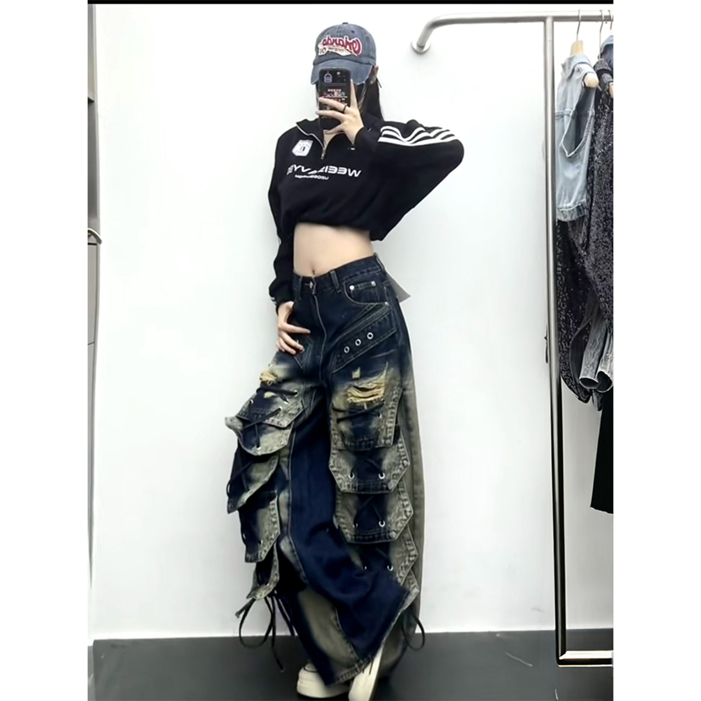 美式高街设计感牛仔裤女大码流苏