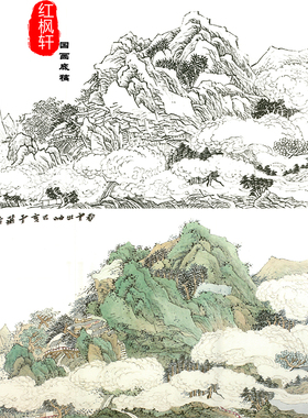横幅工笔画白描底稿杜鹃花