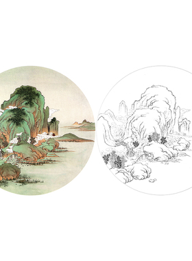 有步骤花鸟国画白描底稿小品牡丹