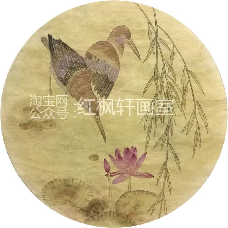 国画仿古收藏字画工笔画白描底稿柳叶荷塘双鹭熟宣纸勾线笔手绘稿