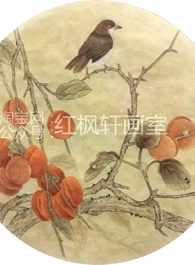 柿子扇面入门纯手工笔画白描底稿