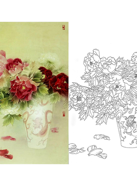 有步骤国画白描底稿花鸟葡萄